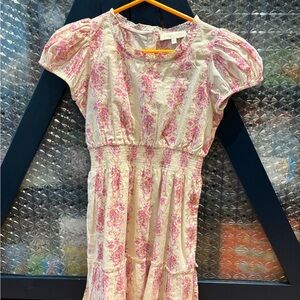 LoveShackFancy Pink and White Puff Sleeve Sundress